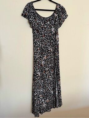 SHEIN Black & White Abstract Print Midi Dress With Slit